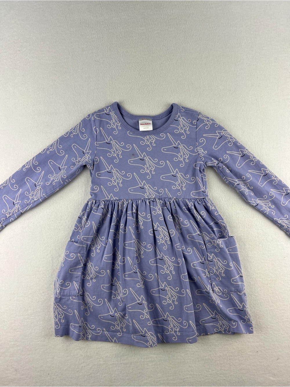 Hanna Andersson Lavender Long Sleeve Unicorn Dress Girls Size 4